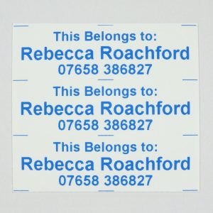 Iron-on name tag strip printed in Blue