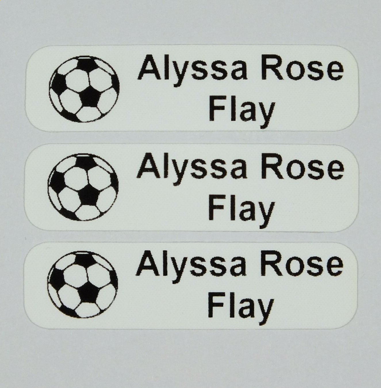 Soccer Iron-On character name label printed in Black