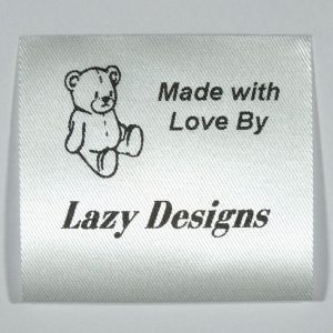 Sew-in Soft toy label printed in Black on Satin type soft material