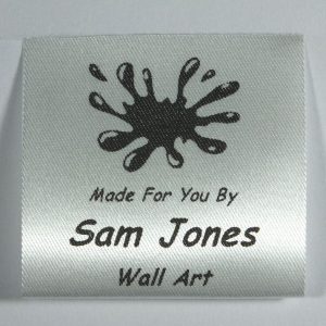 Splat design sew in labels printed in Black