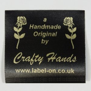 Sew Craft 05B – Twin Rose design personalised Black Satin Labels