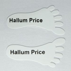 Foot shaped shoe labels for children and toddlers shoes.