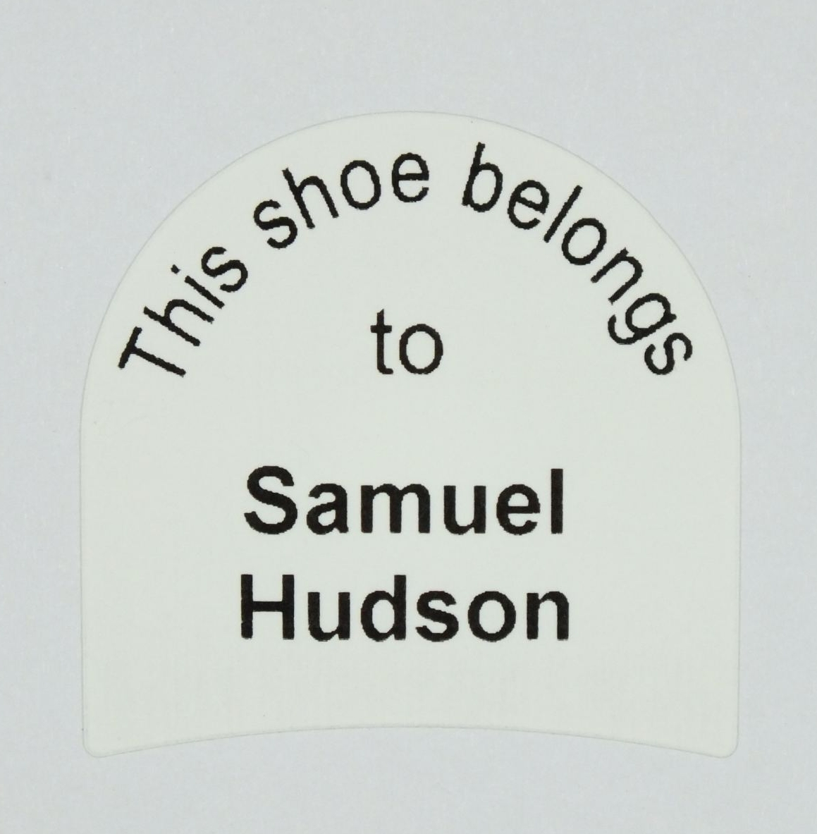 Adult shoe label printed with your name.